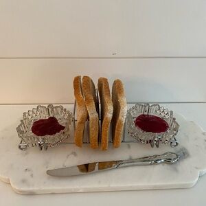 Vintage Art Deco Silver And Crystal Toast Rack With Butter And Jam Dishes Brunch